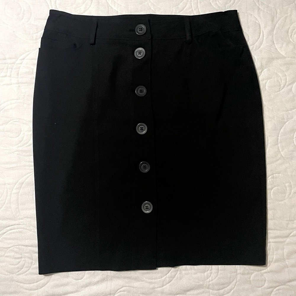 ECI New York Black Button Down Skirt Lined Size 10